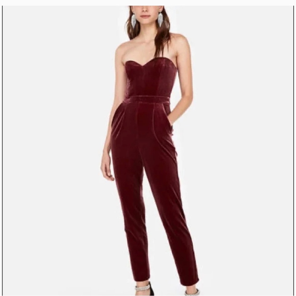 Express Strapless, velvet jumpsuit.